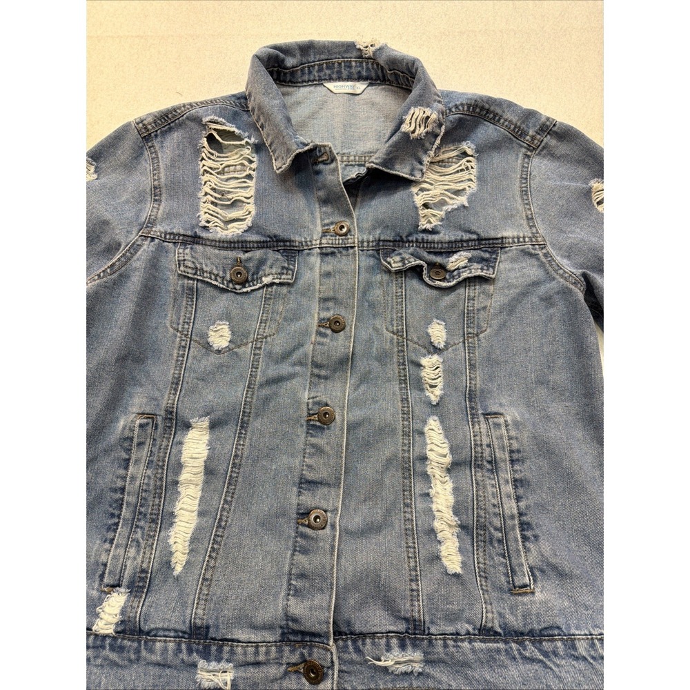 Highway Jeans Blue Very‎ Distressed Buttoned Denim Jacket Size XL women - Picture 2 of 16